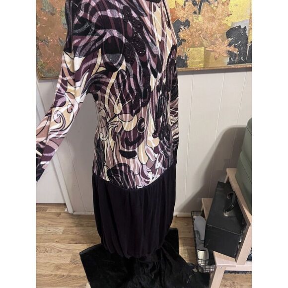 Alberto Makali Medium Beaded Turtleneck Midi Sweater Dress Brown 3D Stretch NWOT - Picture 5 of 8